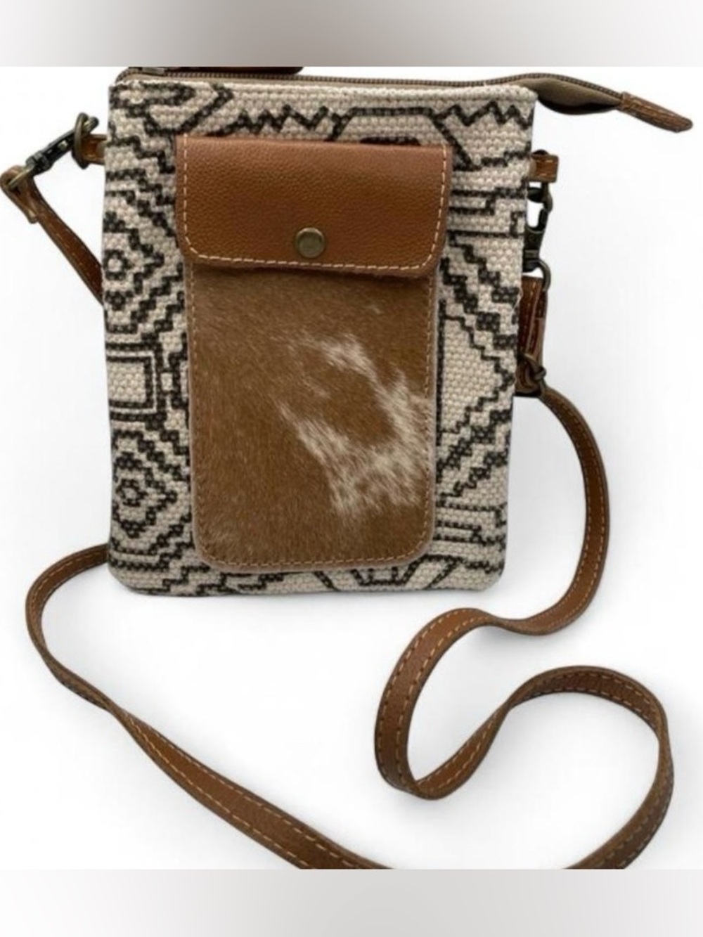 ✨ LIKE NEW Myra Vuierra Rivet Small Crossbody - Hairon Leather & Canvas Festival